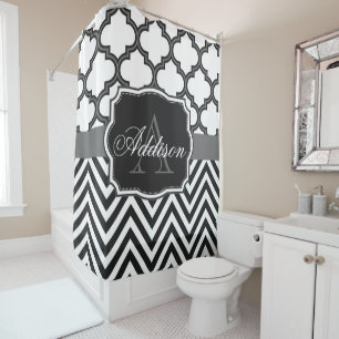 Cortina De Ducha Monograma de Quatrefoil Chevron