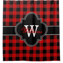 Cortina De Ducha Monograma de zúfalo negro rojo 1 IRQ