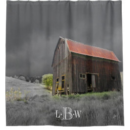 Cortina De Ducha Monograma del antiguo granjero rústico Personaliza