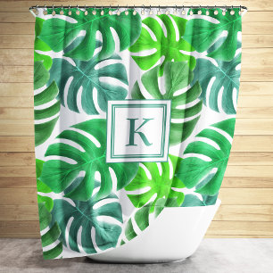 Cortina De Ducha Monograma del patrón de la planta de Monstera Deli