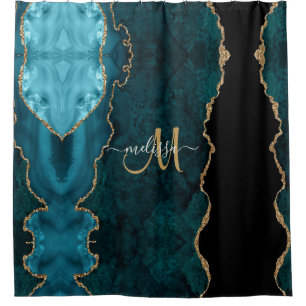 Cortina De Ducha Monograma del Personalizado de Agate Purpurina de 