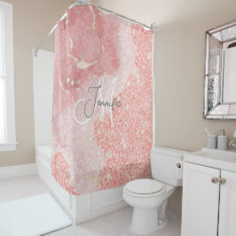 Cortina De Ducha Monograma del Purpurina rosado Girly Agate