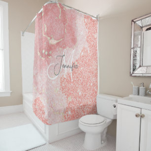 Cortina De Ducha Monograma del Purpurina rosado Girly Agate