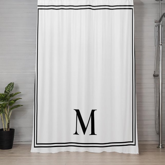 Cortina De Ducha Monograma elegante blanco y negro (Subido por el creador)