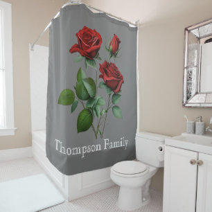 Cortina De Ducha Monograma elegante con hermosos rosas l Gray