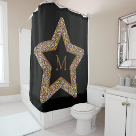 Cortina De Ducha Monograma elegante de estrella brillante marrón