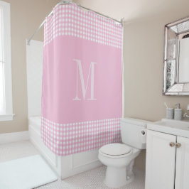 Cortina De Ducha Monograma elegante de gingham rosa y blanco