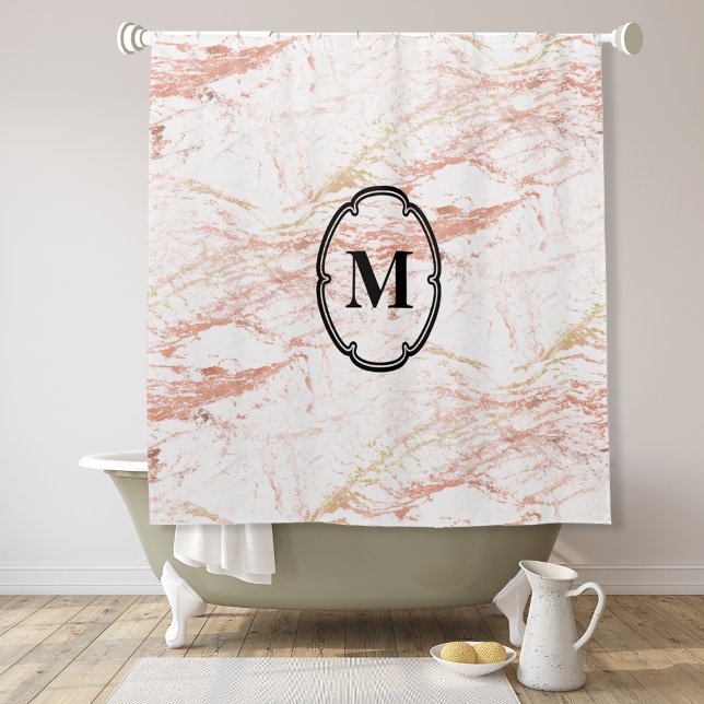Cortina De Ducha Monograma elegante de mármol de oro Rosa (Subido por el creador)