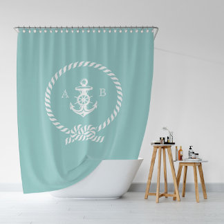 Cortina De Ducha Monograma elegante de mimbre y náutica