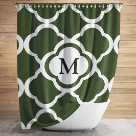 Cortina De Ducha Monograma elegante de quatrefoil verde