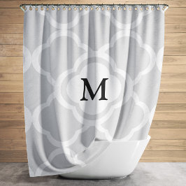Cortina De Ducha Monograma Elegante Gris Cuatrofoil