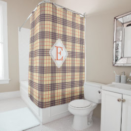 Cortina De Ducha Monograma, elegante tartán de sepia beige del clan