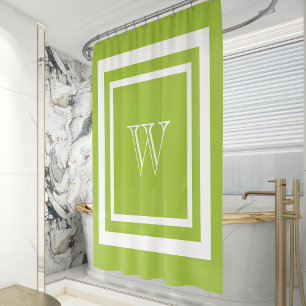 Cortina De Ducha Monograma enmarcado de blanco verde limón