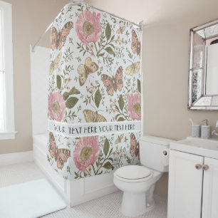 Cortina De Ducha Monograma floral botánico de flores silvestres mod