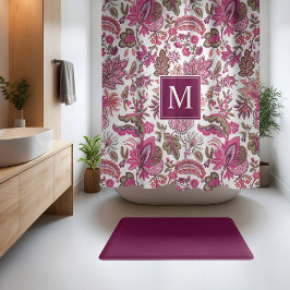 Cortina De Ducha Monograma floral de color rosa boho vintage