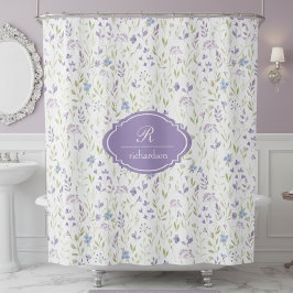 Cortina De Ducha Monograma Floral Morado Personalizado