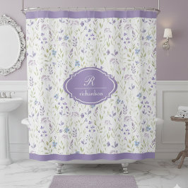 Cortina De Ducha Monograma Floral Morado Personalizado
