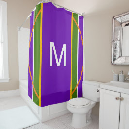 Cortina De Ducha Monograma Geométrico Brillante Purpura Amarillo 