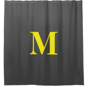 Cortina De Ducha Monograma Gris Amarillo Oscuro Decoración Cuta Ini