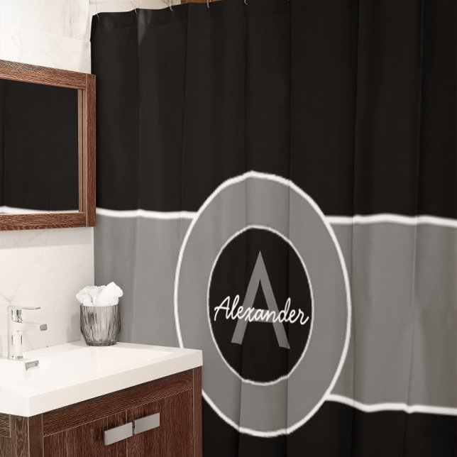 Cortina De Ducha Monograma gris negro personalizado (Subido por el creador)
