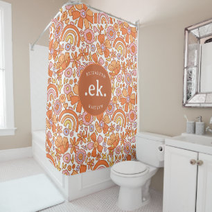 Cortina De Ducha Monograma Groovy Retro Naranja Florals