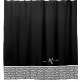 Cortina De Ducha Monograma inicial elegante blanco y negro náutico 