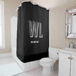Cortina De Ducha Monograma minimalista personalizado negro y gris
