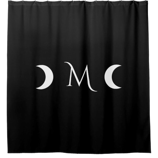 Cortina De Ducha Monograma moderno de luna creciente negro y blanco (Anverso)
