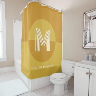 Cortina De Ducha Monograma moderno geométrico amarillo mostaza de m