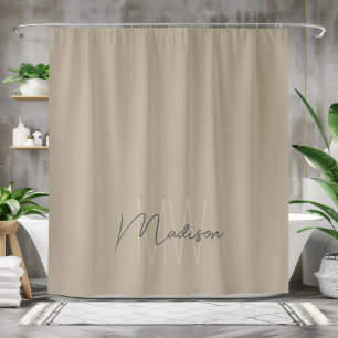Cortina De Ducha Monograma moderno minimalista beige nombre en letr