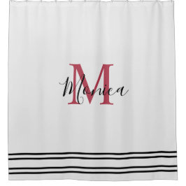 Cortina De Ducha Monograma moderno minimalista blanco y negro grana
