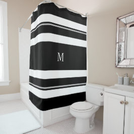 Cortina De Ducha Monograma moderno negrita en blanco y negro