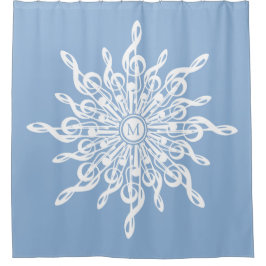 Cortina De Ducha Monograma Ornamental Azul invernal G-Clef Snowflak