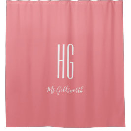 Cortina De Ducha Monograma Personalizado Blanco sobre Coral Rosa Mo