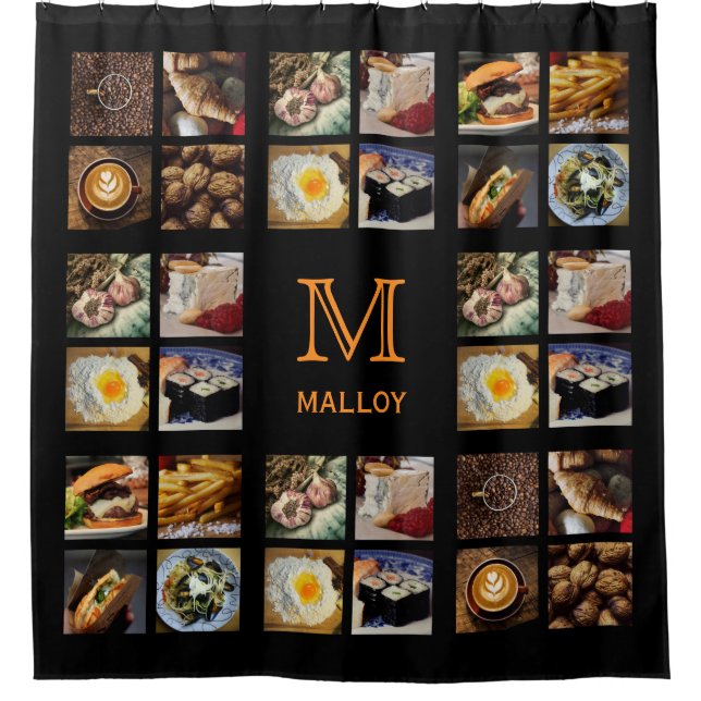 Cortina de ducha monograma personalizado de alimen (Anverso)
