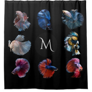 Cortina de ducha monograma personalizado de pescad
