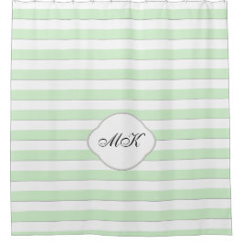 Cortina De Ducha Monograma personalizado en franjas verdes sobre co