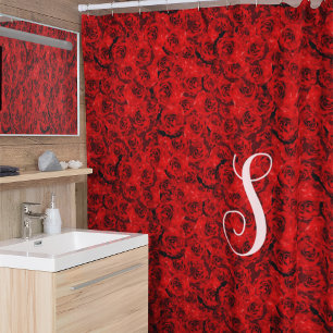 Cortina De Ducha Monograma Personalizado estético de rosas rojas os