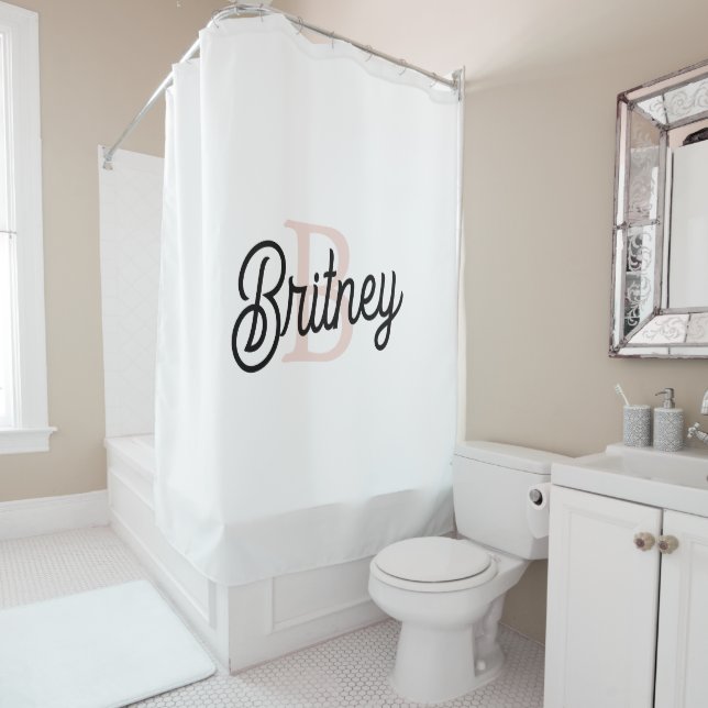 Cortina De Ducha Monograma personalizado moderno y nombre Pastel ro (In situ)
