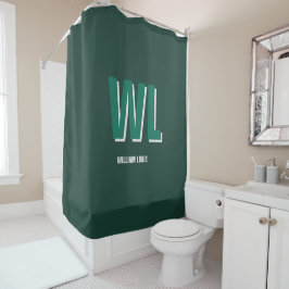 Cortina De Ducha Monograma personalizado verde esmeralda minimalist