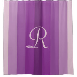 Cortina De Ducha Monograma púrpura palo rayado morado monogramado