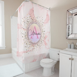 Cortina De Ducha Monograma Purpurina de mármol rosa personalizado