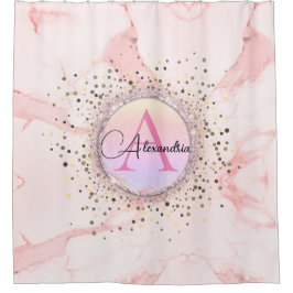 Cortina De Ducha Monograma Purpurina de mármol rosa personalizado