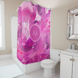 Cortina De Ducha Monograma Resumen Arte Púrpura Rosa