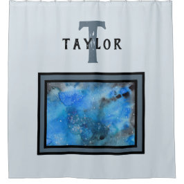 Cortina De Ducha Monograma Resumen Bella Artes de acuarela azul neg