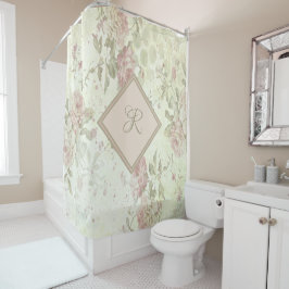 Cortina De Ducha Monograma rosa verde floral shabby chic rosa rosa 