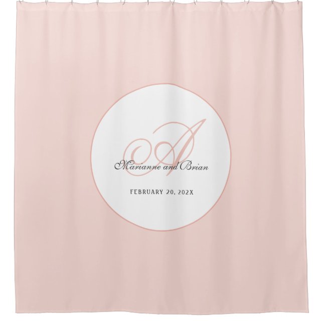Cortina De Ducha Monograma Rosa y Blanco (Anverso)