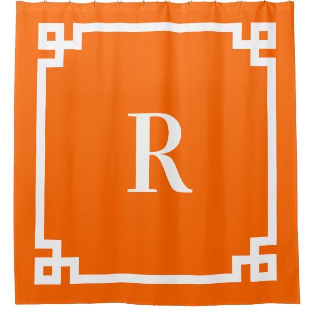 Cortina De Ducha Monograma sencillo de clave griega blanca y Naranj (Anverso)
