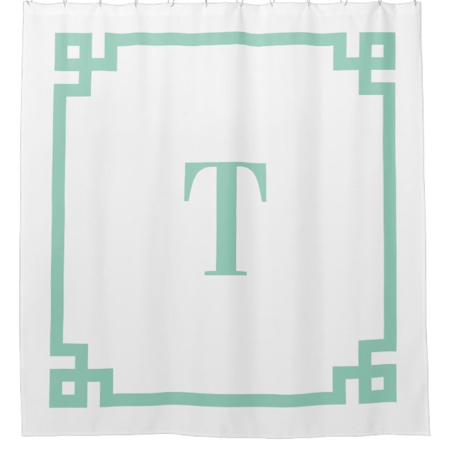Cortina De Ducha Monograma sencillo de clave griega Verde azulada c (Anverso)