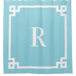 Cortina De Ducha Monograma simple de clave griega blanca y azul Rob